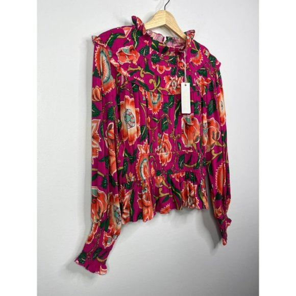 Love The Label Francesca Balloon Floral Top Women's Irena Berry Size: L NWT - Picture 4 of 11